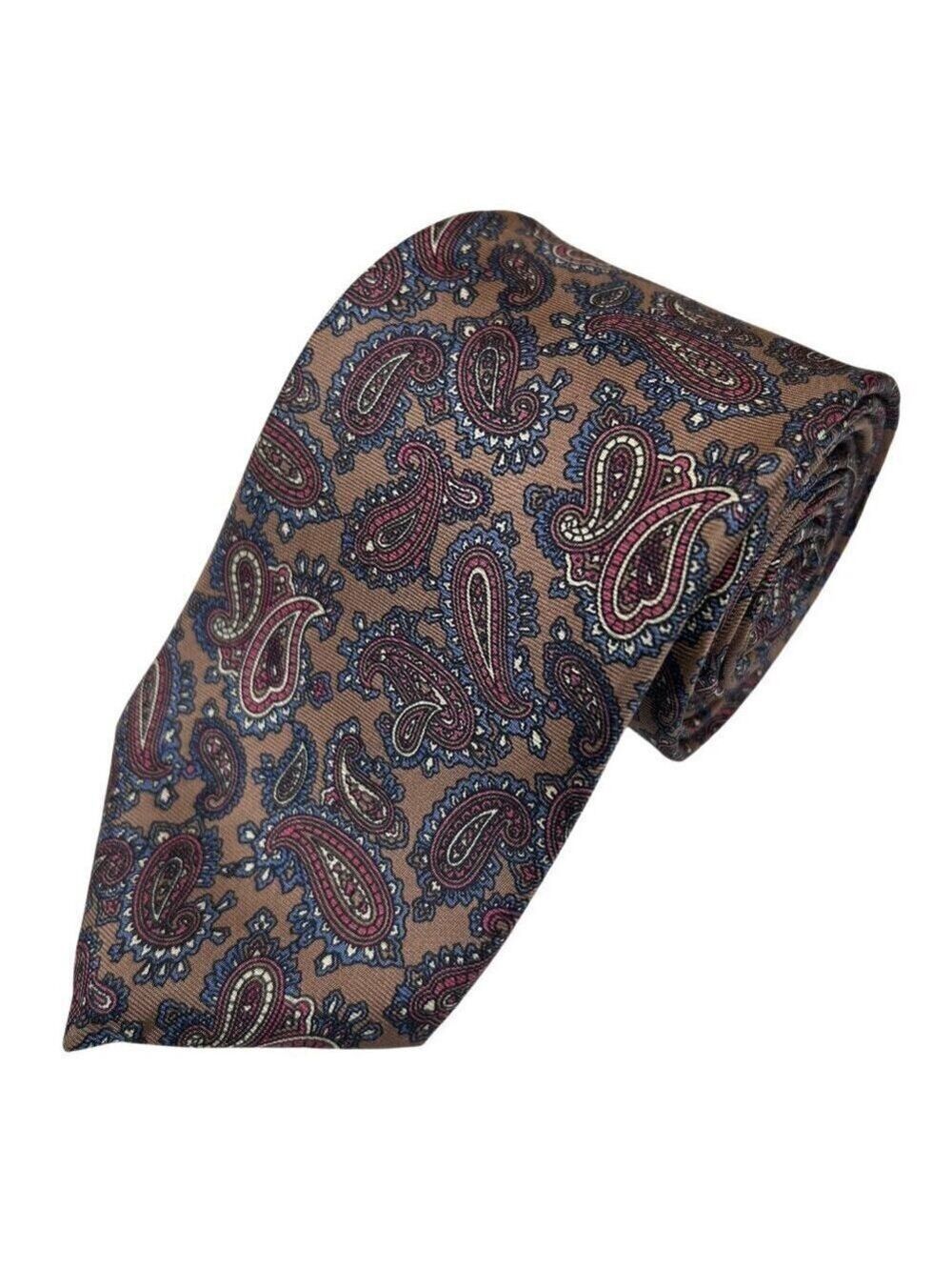 Hardy Amies London Men's Brown Red Blue Paisley Silk Necktie Tie